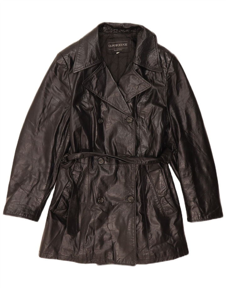 Vintage Womens Double Breasted Leather Coat IT 44 Medium Black