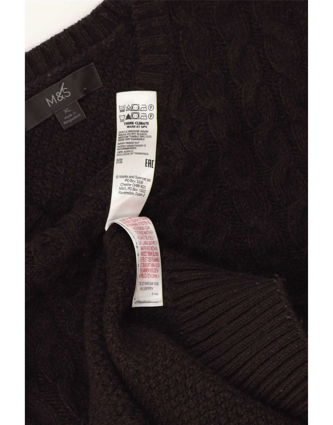 Marks & Spencer Mens Crew Neck Jumper Sweater XL Brown Acrylic