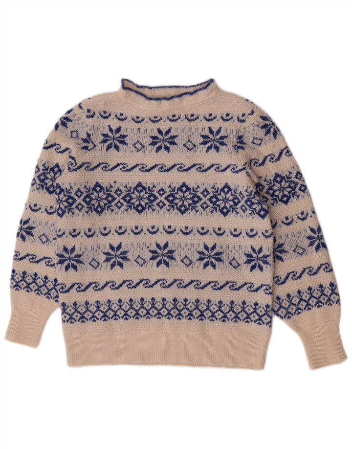 Monsoon Womens Turtle Neck Jumper Sweater UK 12 Medium White Fair Isle