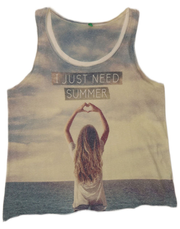 Benetton Womens Graphic Vest Top UK 16 Large Blue Colourblock Polyester
