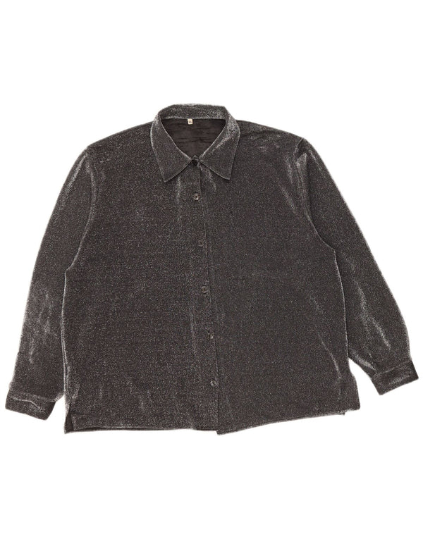 VINTAGE Womens Oversized Shirt Blouse UK 16 Large Black Flecked Polyester