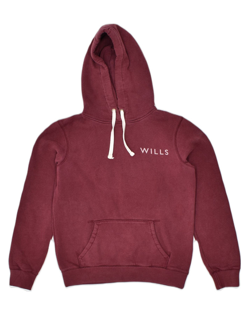 JACK WILLS Womens Graphic Hoodie Jumper UK 10 Small Burgundy Cotton | Vintage | Thrift | Second-Hand | Used Clothing | Messina Hembry 