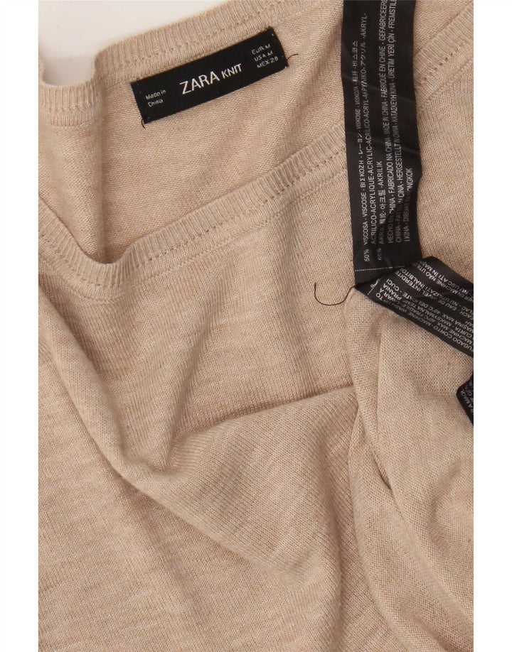 Zara Womens Oversized Boat Neck Jumper Sweater UK 14 Medium Beige Viscose