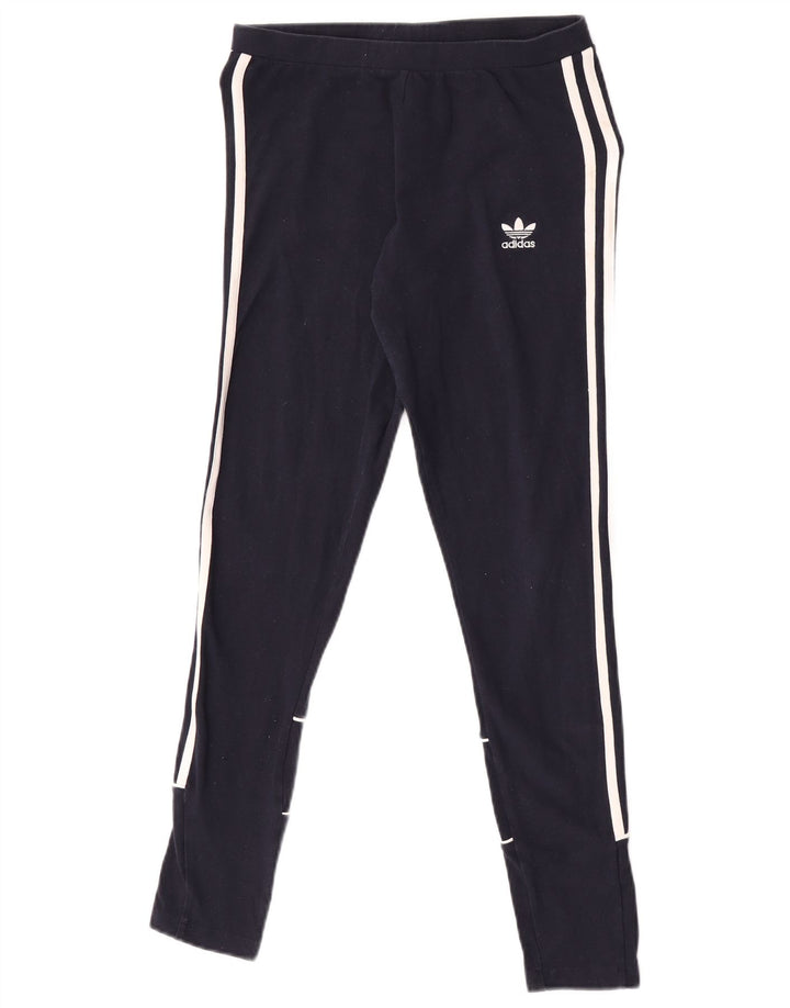 Adidas Womens Leggings UK 10 Small Navy Blue Cotton