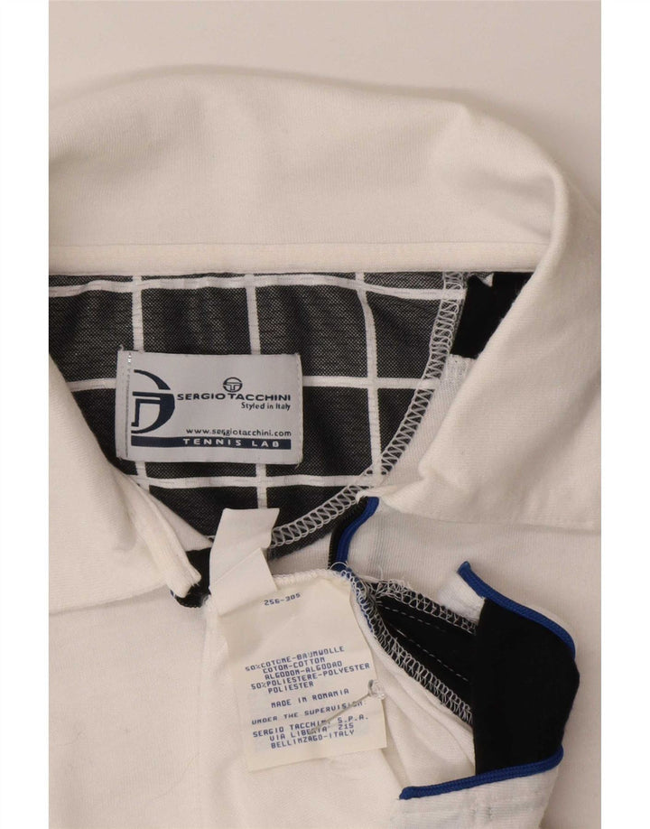Sergio Tacchini Mens Polo Shirt Small White Colourblock Cotton