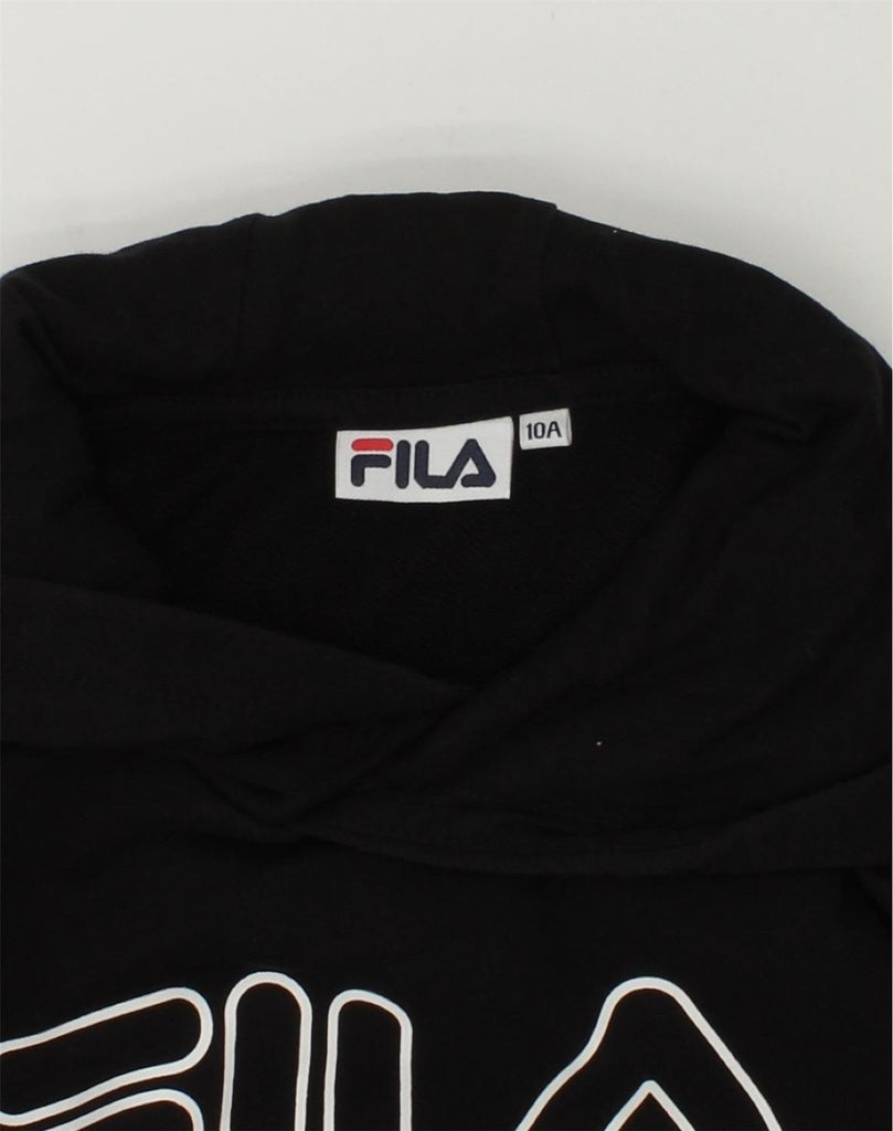 FILA Girls Crop Graphic Hoodie Jumper 9-10 Years Black Cotton | Vintage Fila | Thrift | Second-Hand Fila | Used Clothing | Messina Hembry 