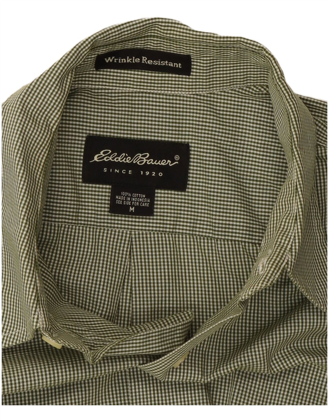 Eddie Bauer Mens Shirt Medium Green Gingham Cotton Classic