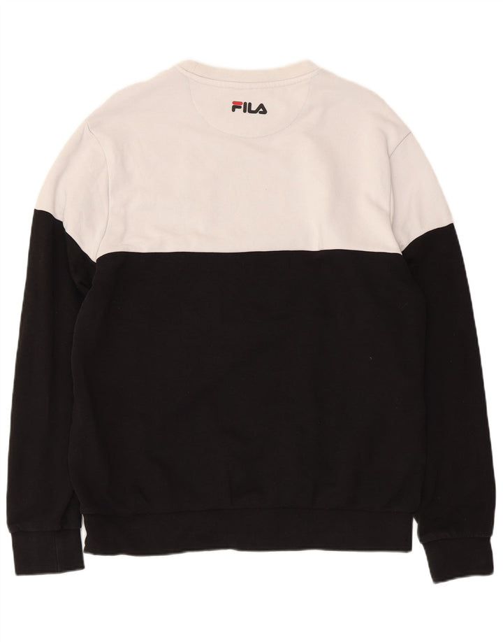 FILA Womens Graphic Sweatshirt Jumper UK 14 Medium Black Colourblock