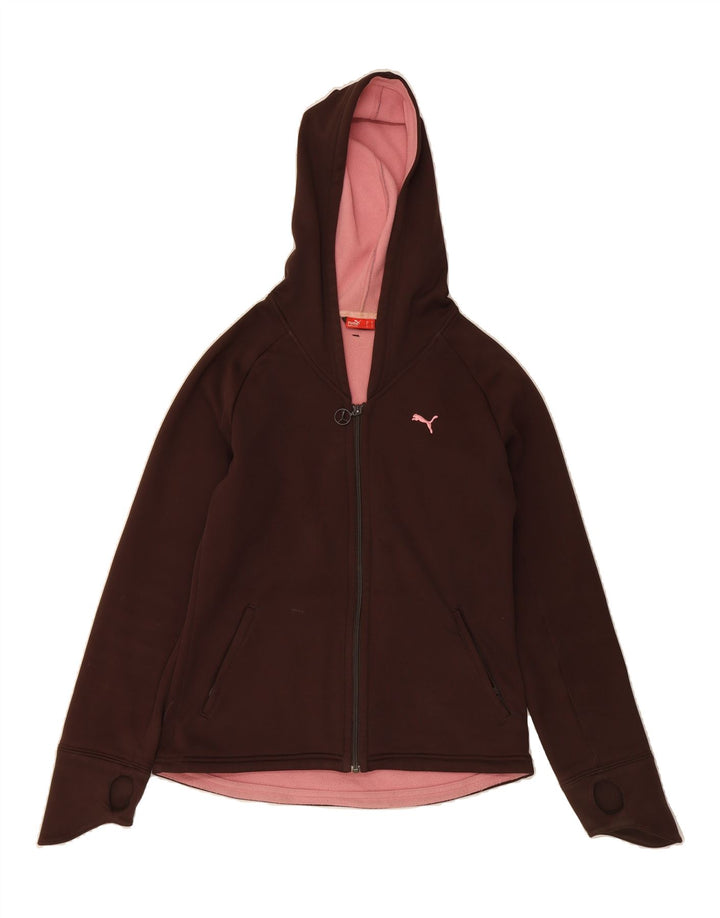 PUMA Womens Zip Hoodie Sweater UK 14 Medium Brown Polyester Vintage Puma and Second-Hand Puma from Messina Hembry 
