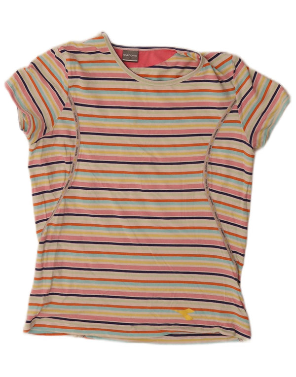 Diadora Womens Graphic T-Shirt Top US 4 Small Multicoloured Striped Cotton