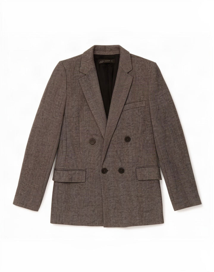 Zara Womens Double Breasted Blazer Jacket UK 12 Medium Grey Herringbone