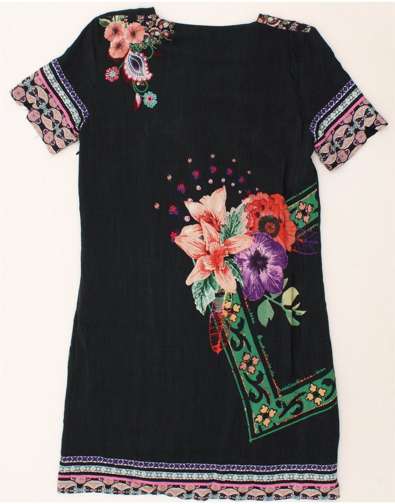 DESIGUAL Womens Graphic Shift Dress IT 42 Medium Navy Blue Floral Viscose Vintage Desigual and Second-Hand Desigual from Messina Hembry 