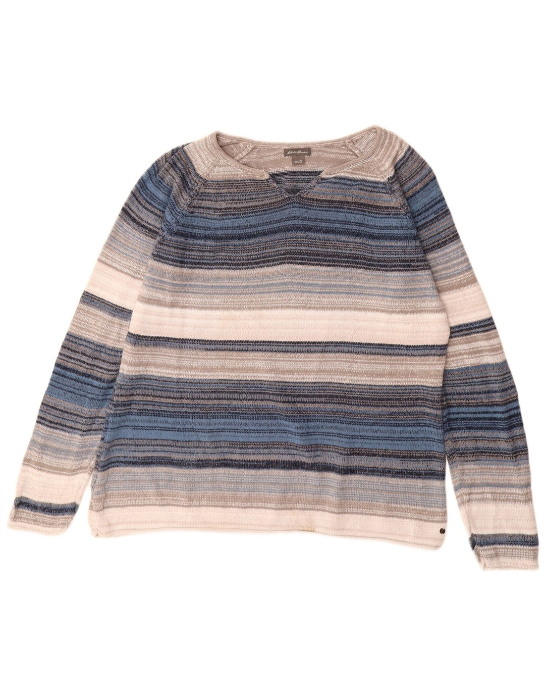 EDDIE BAUER Womens V-Neck Jumper Sweater UK 18 XL Multicoloured Striped