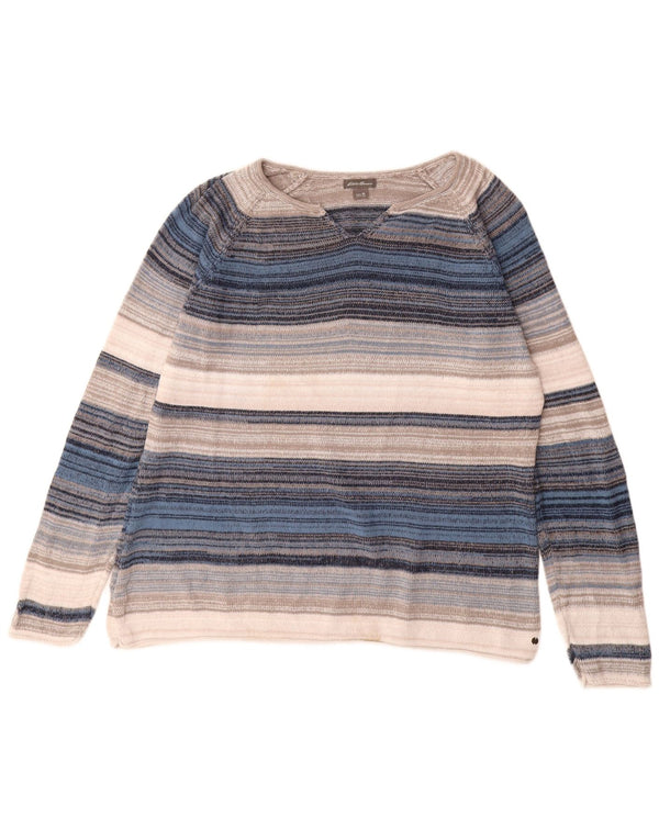 EDDIE BAUER Womens V-Neck Jumper Sweater UK 18 XL Multicoloured Striped