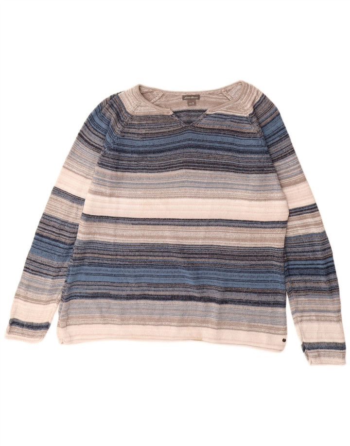 EDDIE BAUER Womens V-Neck Jumper Sweater UK 18 XL Multicoloured Striped
