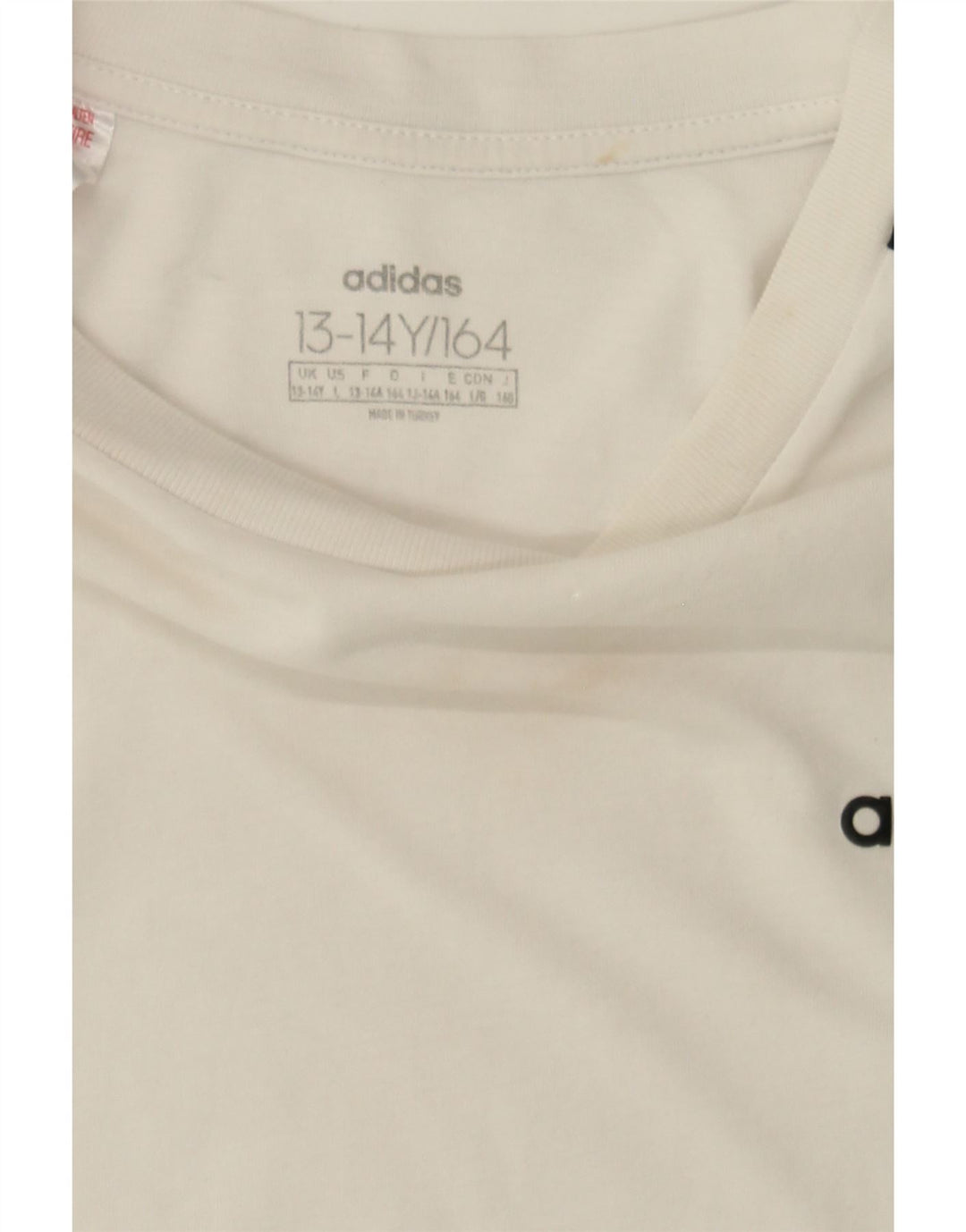 ADIDAS Boys T-Shirt Top 13-14 Years White Cotton Vintage Adidas and Second-Hand Adidas from Messina Hembry 