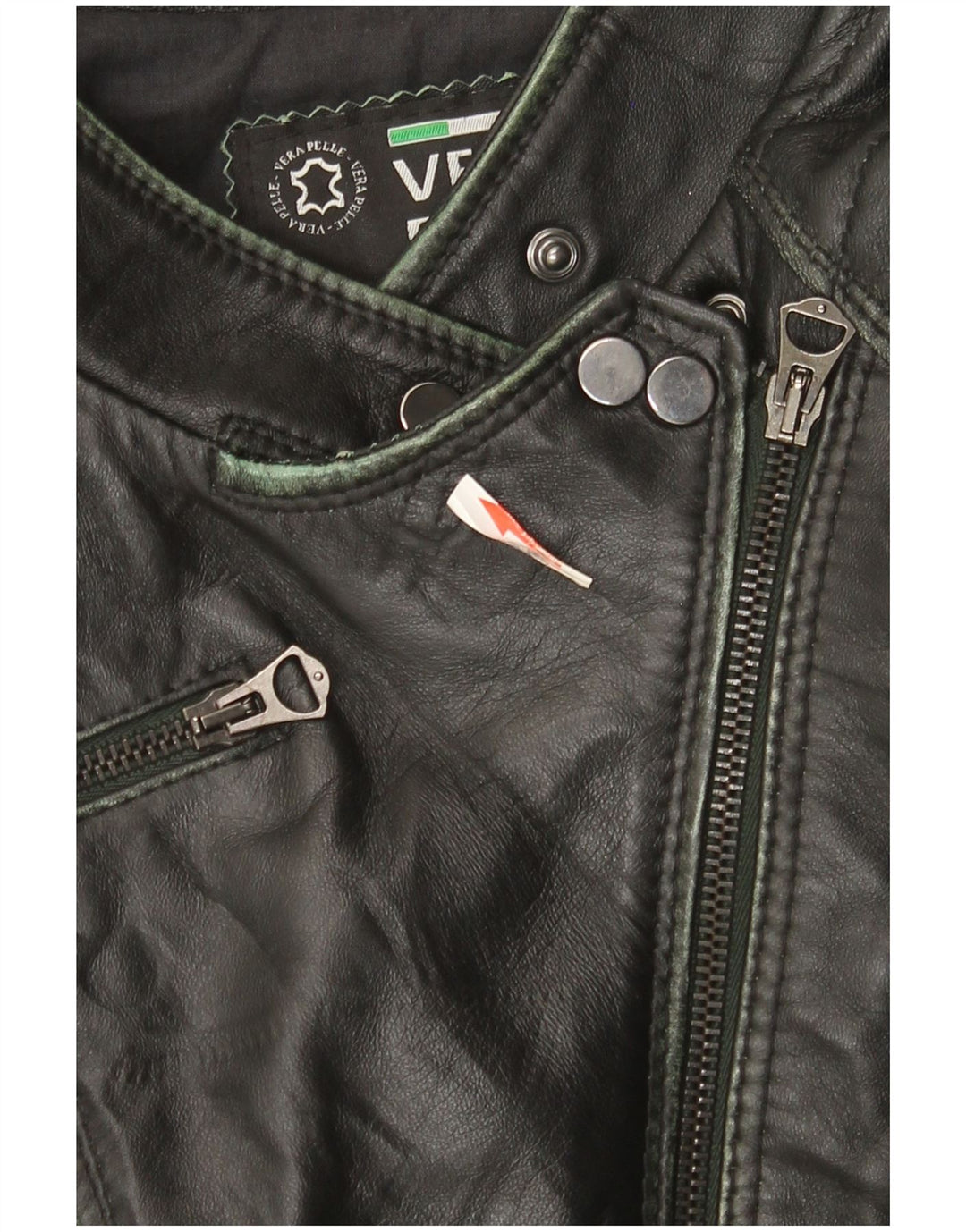 Vintage Womens Leather Biker Jacket IT 44 Medium Black Leather