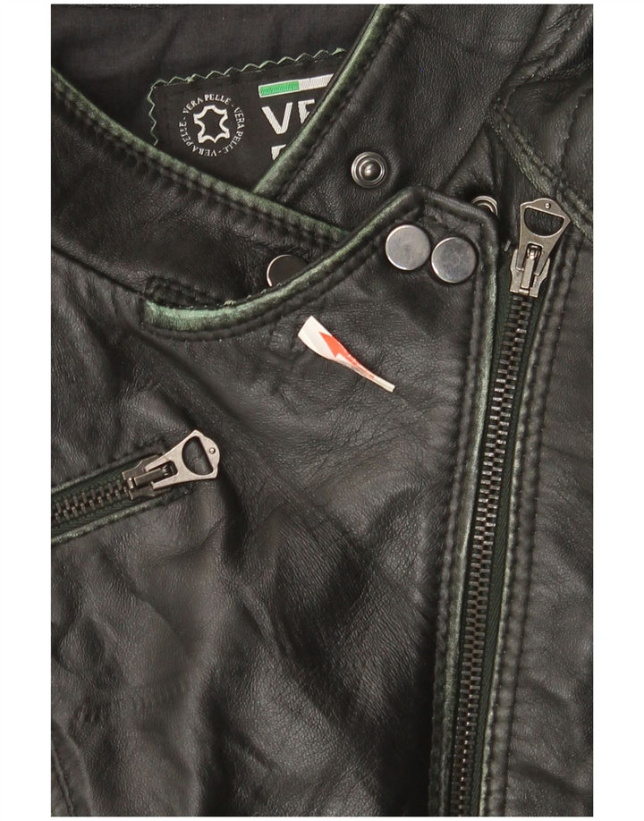 Vintage Womens Leather Biker Jacket IT 44 Medium Black Leather