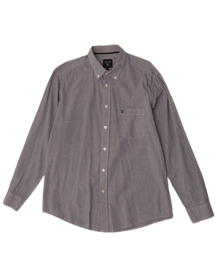 James Pringle Mens Shirt Medium Navy Blue Houndstooth Cotton