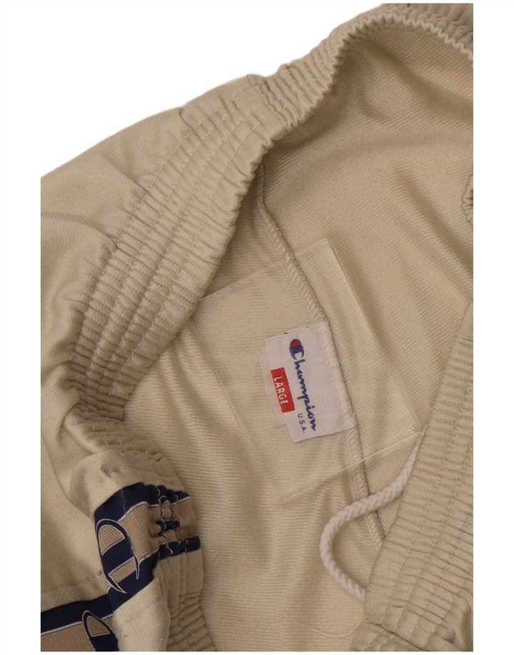CHAMPION Womens Graphic Tracksuit Trousers UK 16 Large Beige Striped