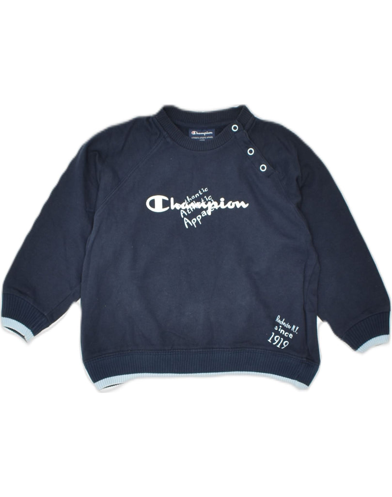 CHAMPION Boys Graphic Sweatshirt Jumper 2-3 Years XL Navy Blue Cotton | Vintage | Thrift | Second-Hand | Used Clothing | Messina Hembry 