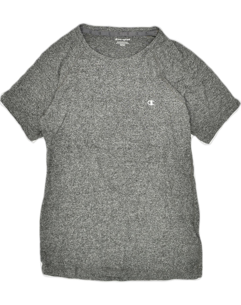 CHAMPION Womens T-Shirt Top UK 12 Medium Grey Flecked Polyester | Vintage Champion | Thrift | Second-Hand Champion | Used Clothing | Messina Hembry 