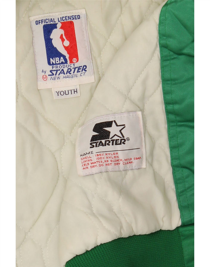 STARTER Boys Celtics Graphic Bomber Jacket 9-10 Years Medium Green Nylon