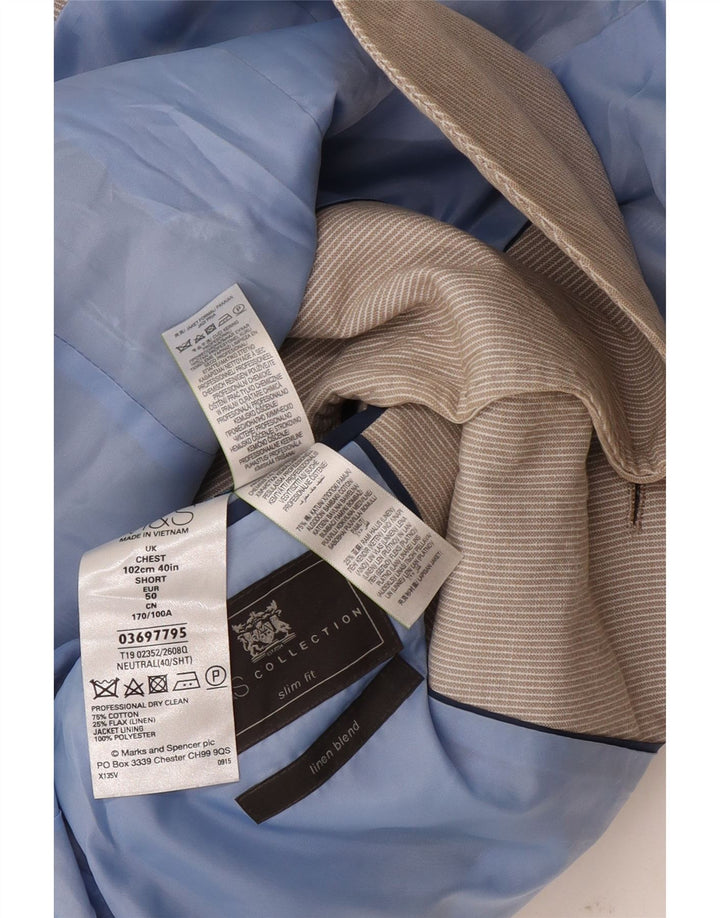 Marks & Spencer Mens 2 Button Blazer Jacket EU 50 Large Beige Pinstripe