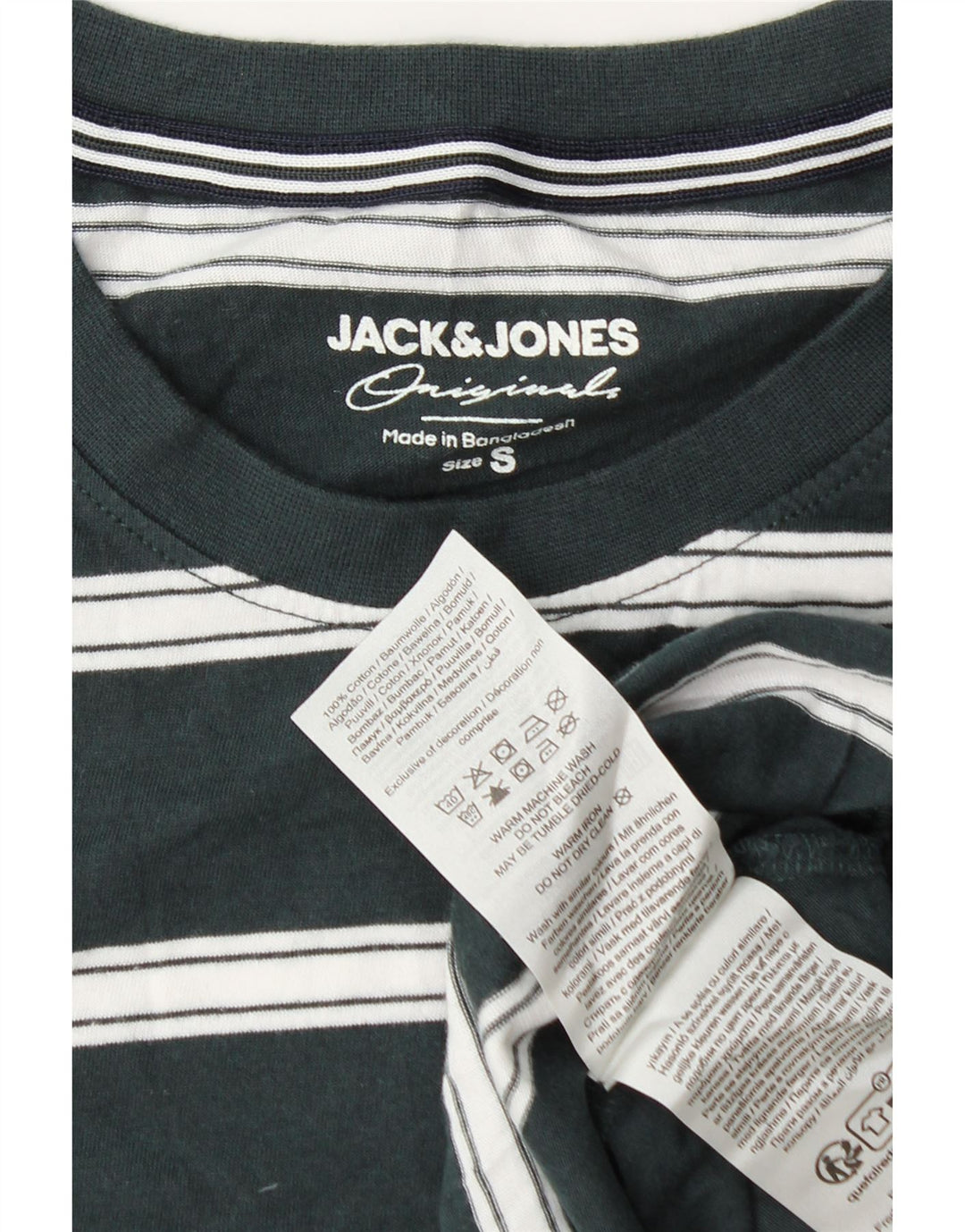 Jack & Jones Mens T-Shirt Top Small Green Striped Cotton