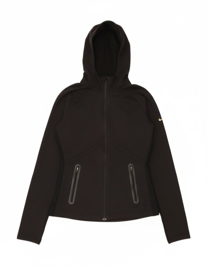 Nike Womens Zip Hoodie Sweater UK 10 Small Black Polyester