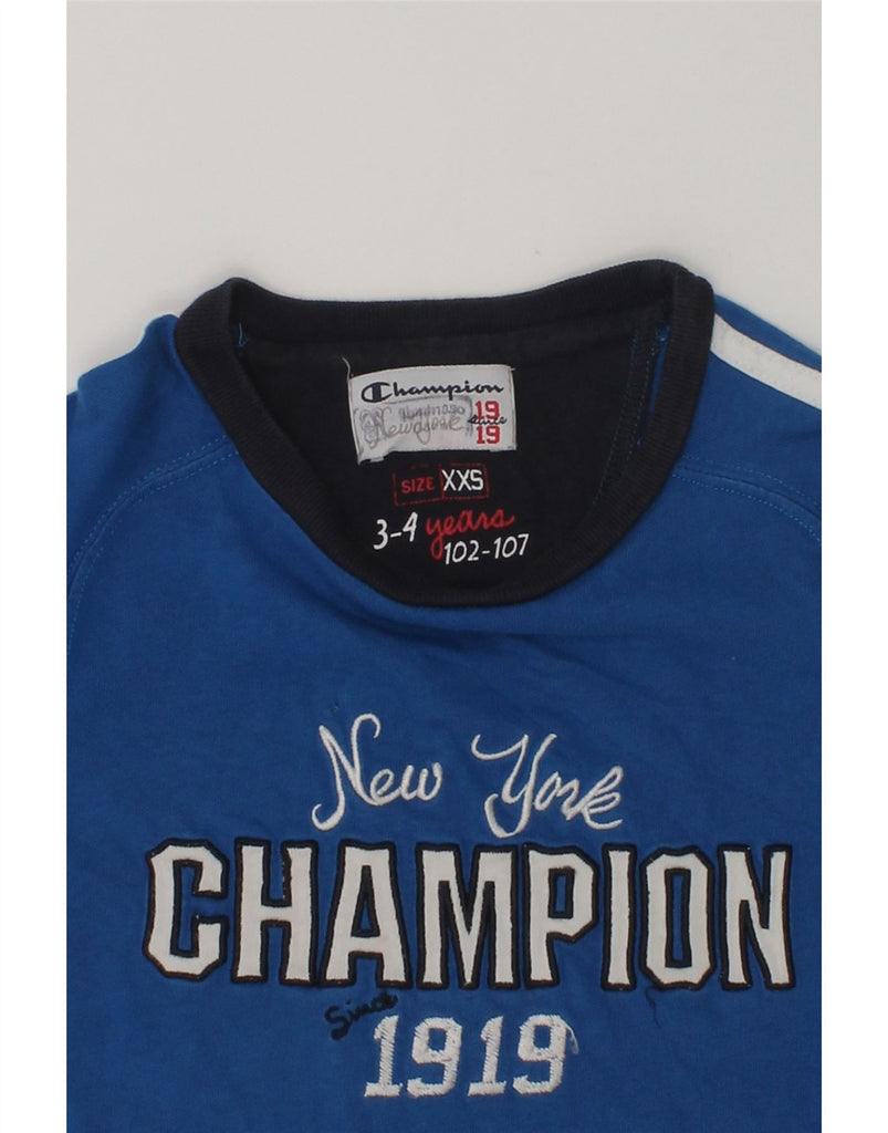 CHAMPION Boys Graphic T-Shirt Top 3-4 Years 2XS Blue Cotton | Vintage Champion | Thrift | Second-Hand Champion | Used Clothing | Messina Hembry 