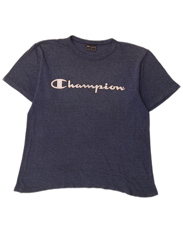 Champion Mens Graphic T-Shirt Top Medium Navy Blue Cotton