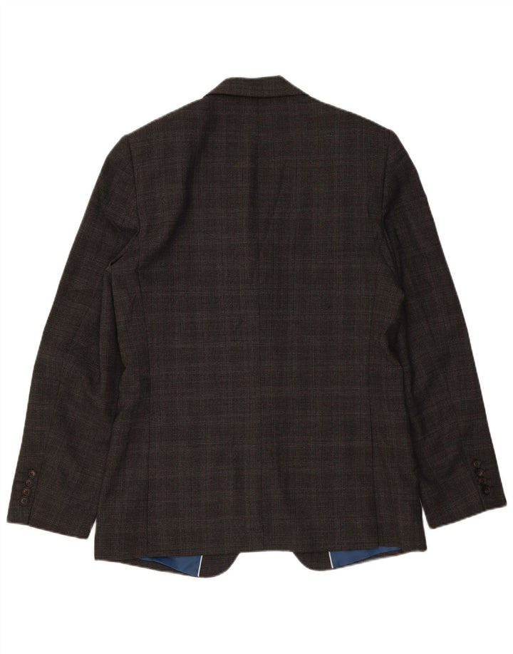 Marks & Spencer Mens 2 Button Blazer Jacket UK 40 Medium Grey Check Wool