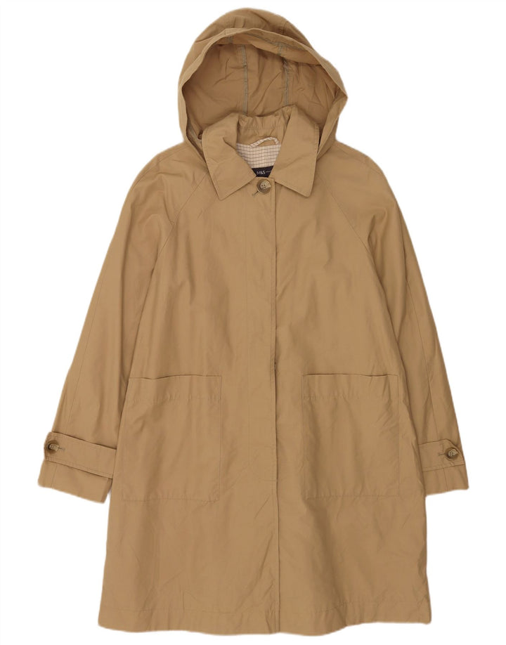 Marks & Spencer Womens Hooded Raincoat UK 12 Medium Beige Cotton
