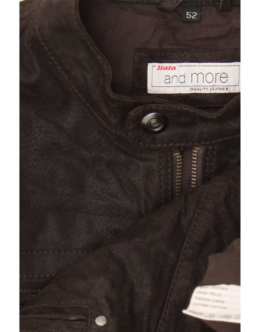 Bata and More Mens Leather Biker Jacket IT 52 XL Brown