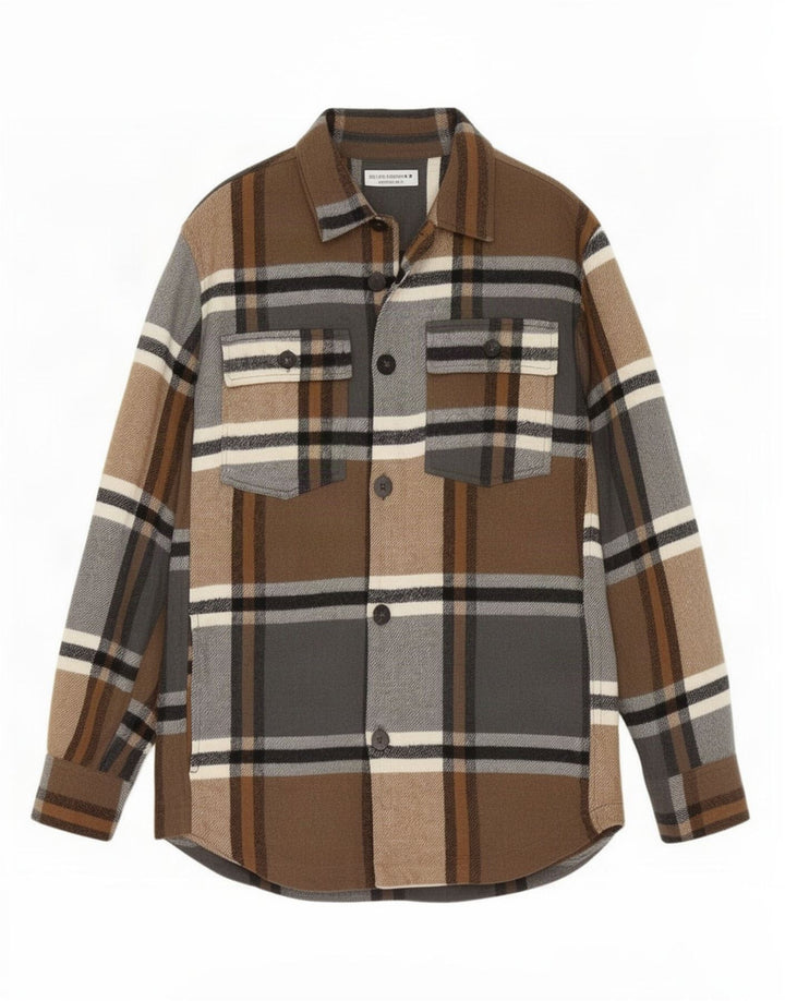 Zara Mens Flannel Shirt Medium Brown Check Cotton