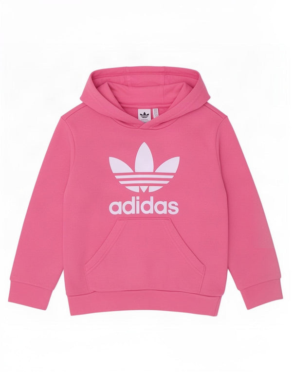 Adidas Girls Graphic Hoodie Jumper 5-6 Years Pink Cotton