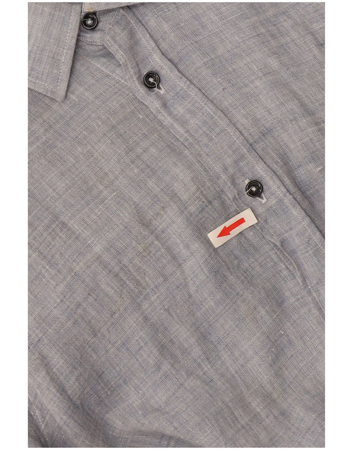 Trussardi Mens Shirt Size 39 Medium Blue Flecked Linen