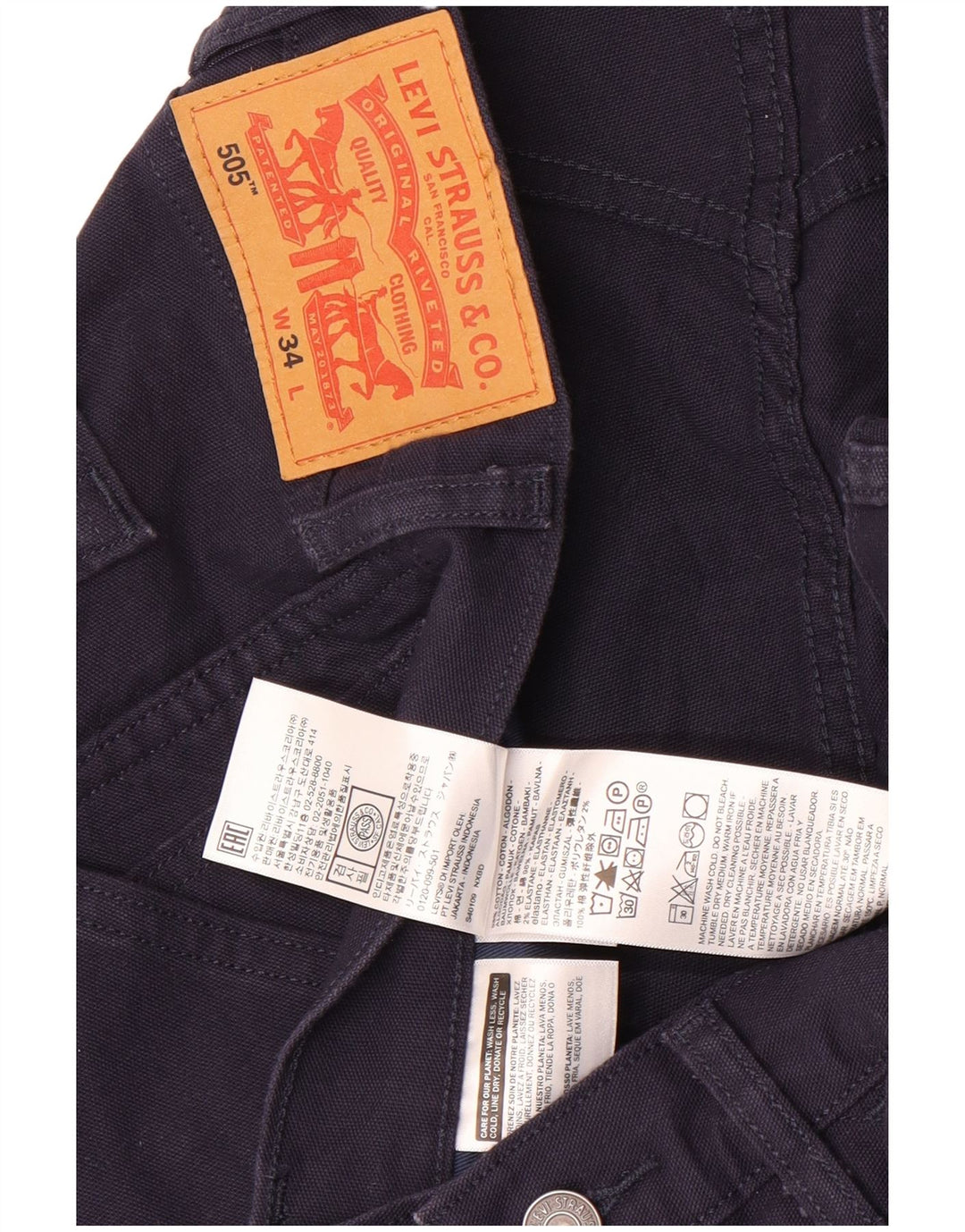 Levi's Mens 505 Casual Shorts W34 Large Navy Blue Cotton