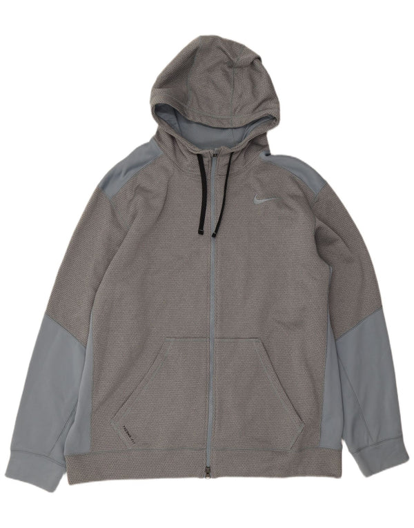 Nike Mens Therma-Fit Zip Hoodie Sweater 2XL Grey Colourblock Polyester