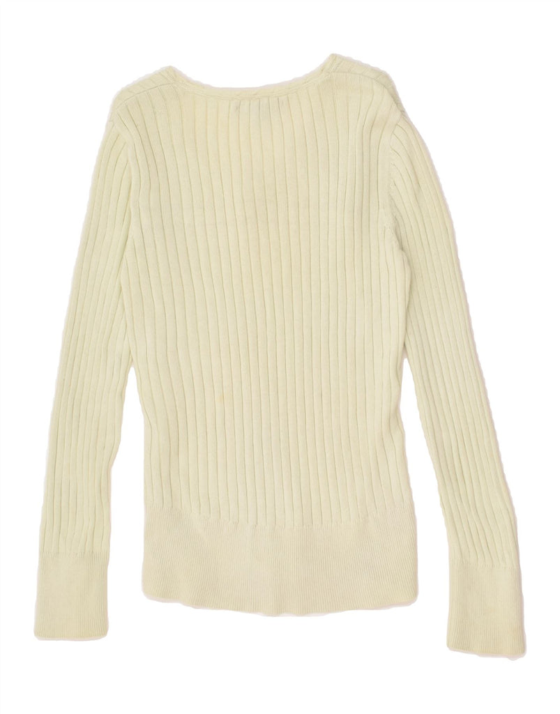 TOMMY HILFIGER Womens V-Neck Jumper Sweater UK 12 Medium Off White | Vintage Tommy Hilfiger | Thrift | Second-Hand Tommy Hilfiger | Used Clothing | Messina Hembry 