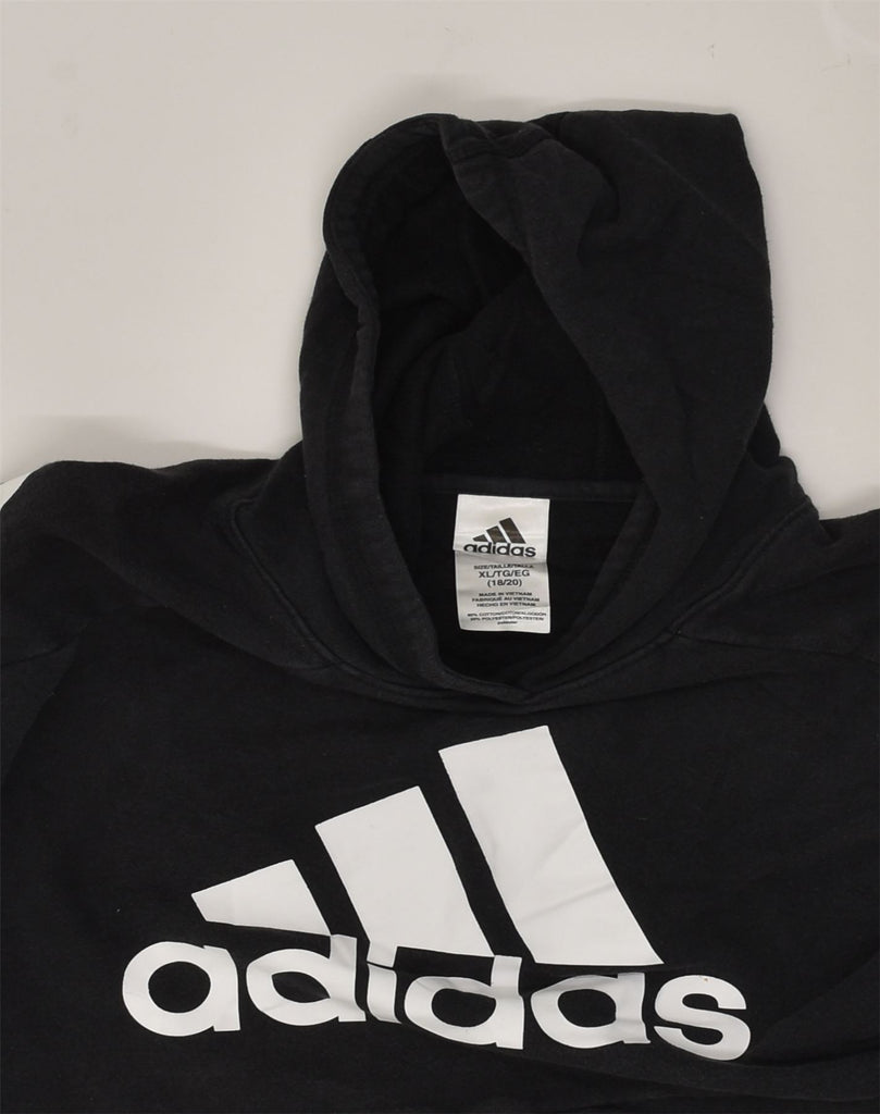 ADIDAS Boys Graphic Hoodie Jumper 15-16 Years XL Black Cotton | Vintage Adidas | Thrift | Second-Hand Adidas | Used Clothing | Messina Hembry 