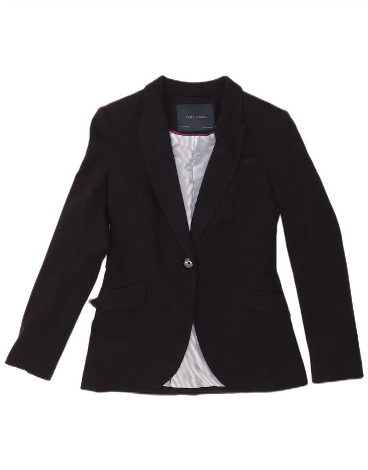 Zara Womens 1 Button Blazer Jacket UK 10 Small Black Polyester