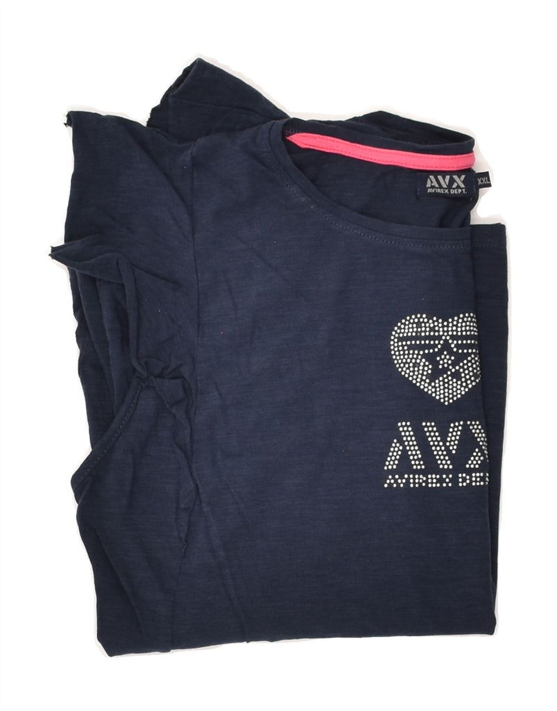 AVIREX Womens Graphic T-Shirt Top UK 20 2XL Navy Blue Cotton | Vintage Avirex | Thrift | Second-Hand Avirex | Used Clothing | Messina Hembry 