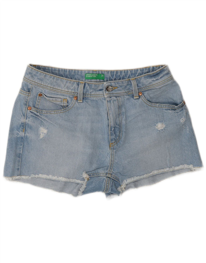 Benetton Womens Distressed Denim Shorts W31 Medium Blue Cotton