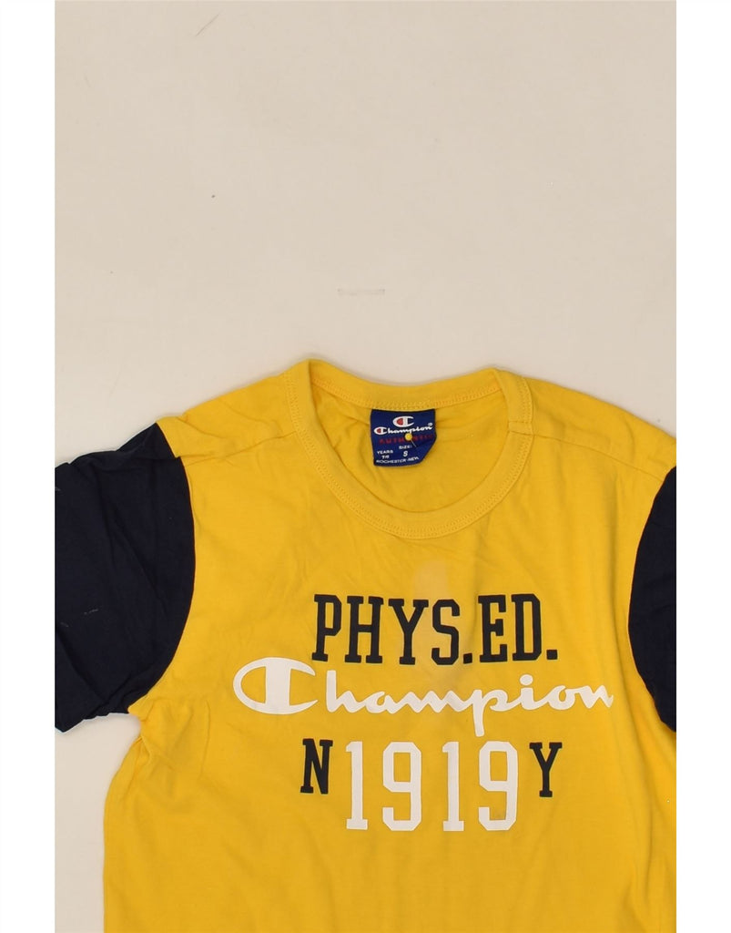 CHAMPION Boys Graphic T-Shirt Top 7-8 Years Small  Yellow Colourblock | Vintage Champion | Thrift | Second-Hand Champion | Used Clothing | Messina Hembry 