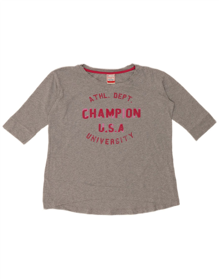 CHAMPION Womens Heritage Fit Graphic Top 3/4 Sleeve UK 16 Large Grey