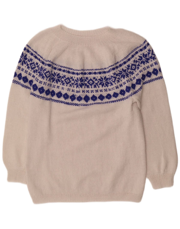 Vintage Womens Crew Neck Jumper Sweater UK 16 Large White Fair Isle