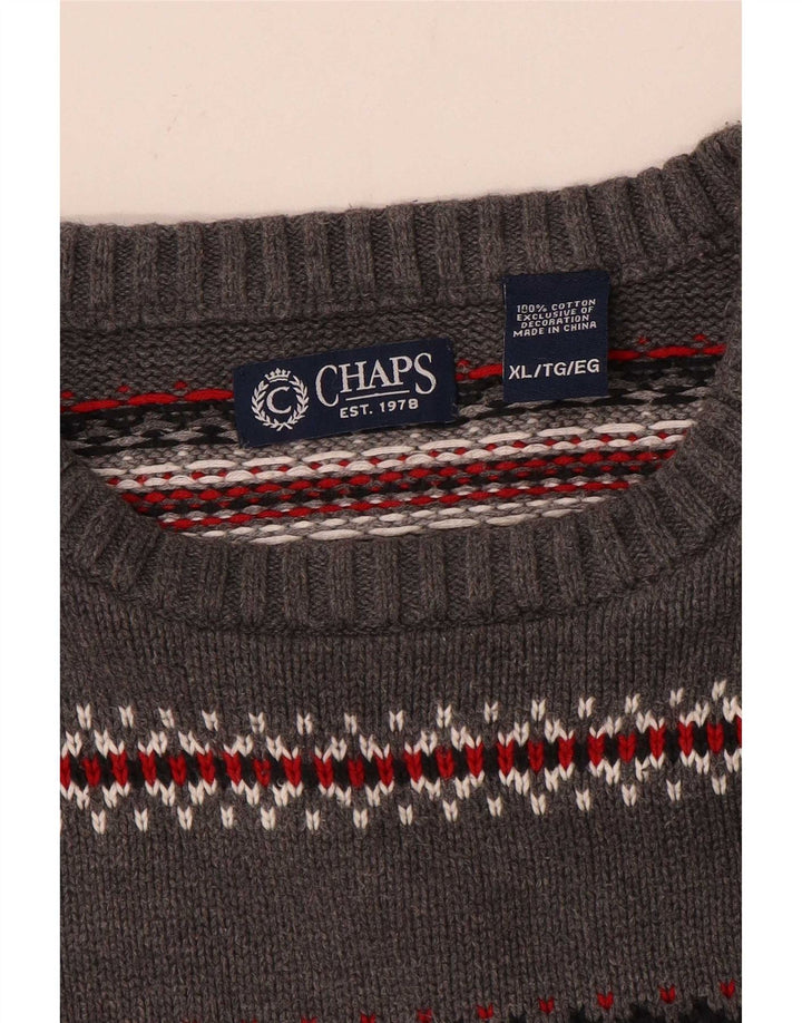 Chaps Mens Crew Neck Jumper Sweater XL Grey Striped Cotton