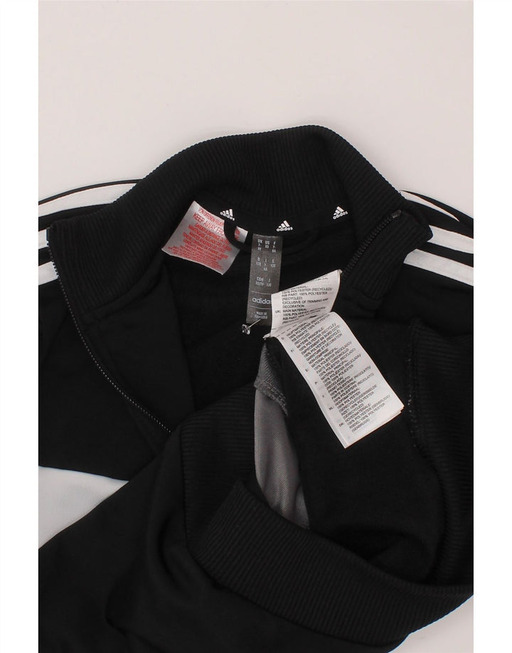 ADIDAS Boys Tracksuit Top Jacket 7-8 Years Black Colourblock Polyester